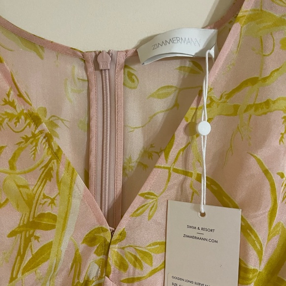 Zimmermann Golden Tropical Floral Long Sleeve Silk Maxi Dress Pink Yellow  NEW - Picture 6 of 6